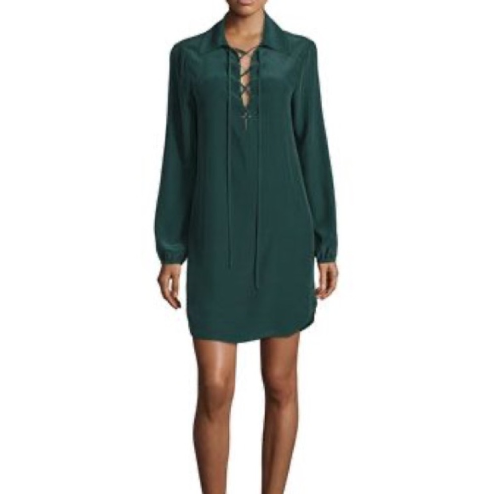 ASO Frame Lace Up Collared Knee length Shirt 100% silk Dress XS Flawed